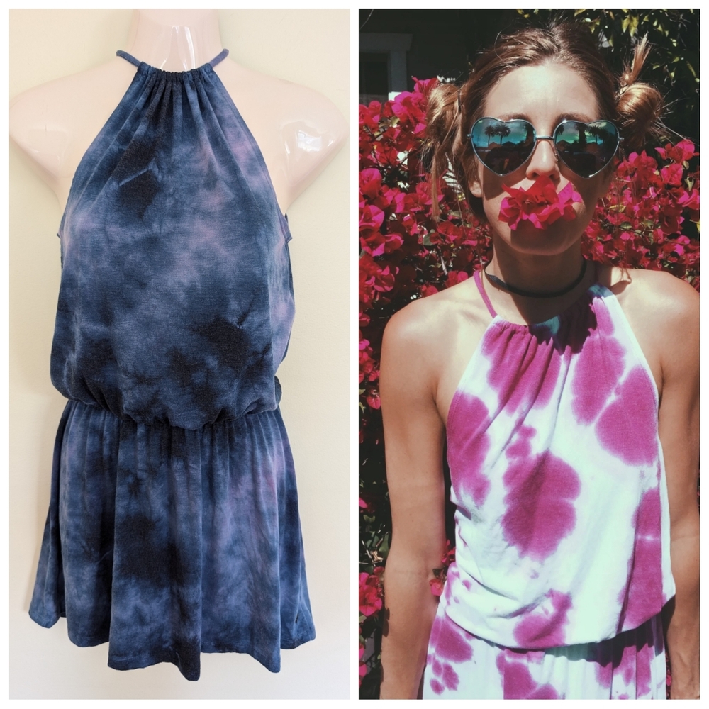 Spiritual Gangster Blue and Purple Tie-Dye Halter Dress XS